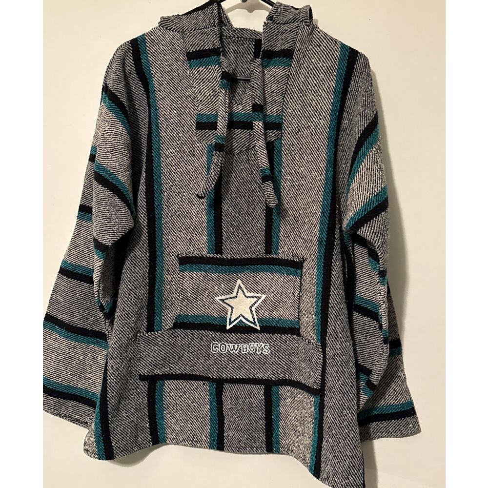 Custom Dallas Cowboys Baja Hoodie Poncho Gameday Fashion Streetwear Teal Stripes